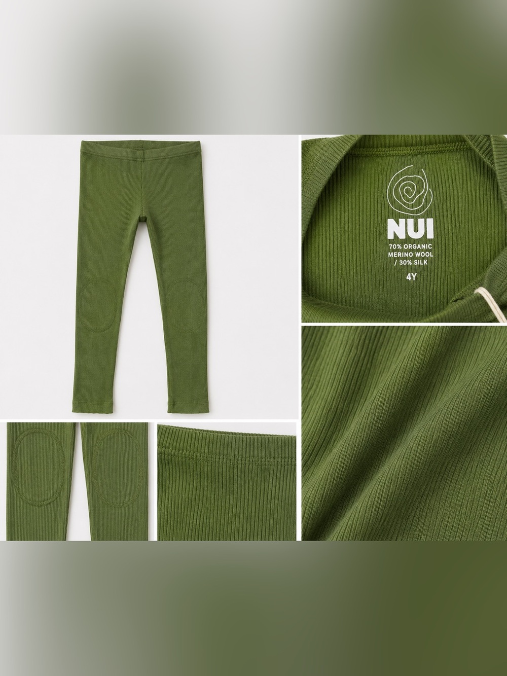 Nui Merino Silk Leggings Dill (green) - Kids 4Y